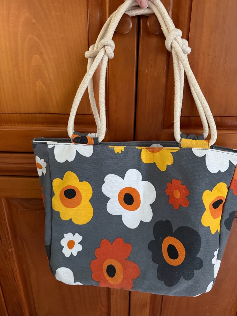 Floral Canvas Tote Bag in Gray, Yellow & Orange